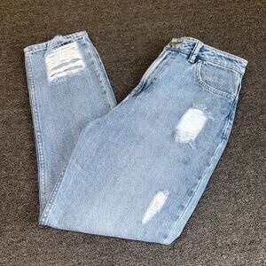 Seven7 Ankle Jeans Women 6 Blue Denim Light Wash Pockets Distressed Straight Leg